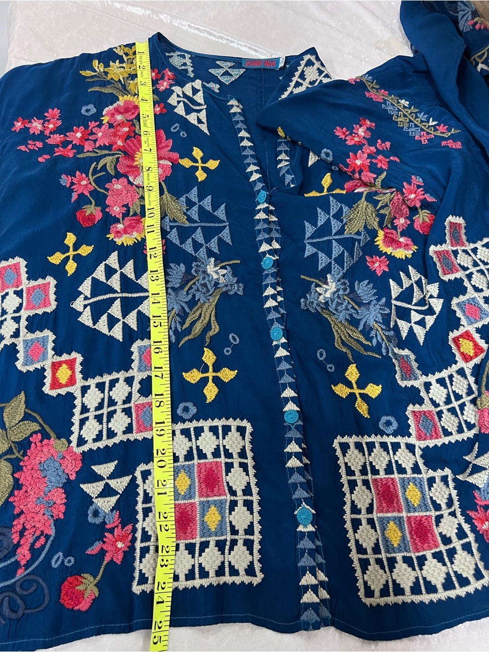 Johnny Was Boho geometric Embroidery V-Neck Women's Top vibrant Floral xl - Picture 5 of 11